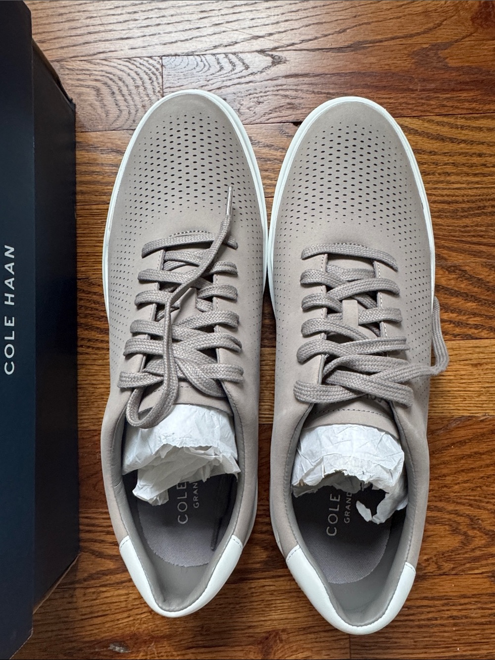 Cole Haan Men’s Taupe Lace-Up Perforated Sneakers with White Sole